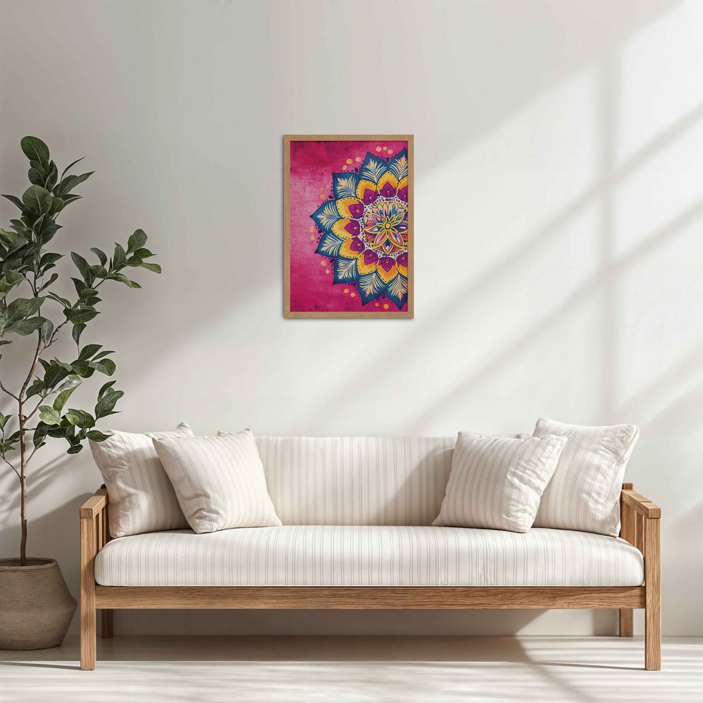 Living Room Cabinet Table Preview of Circle of Petals – Floral Mandala Art in Natrual Color Frame