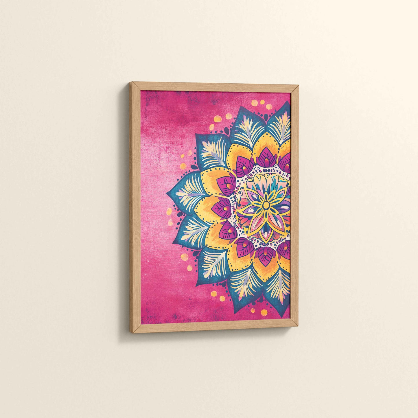 Side View of Circle of Petals – Floral Mandala Art in Natrual Color Frame
