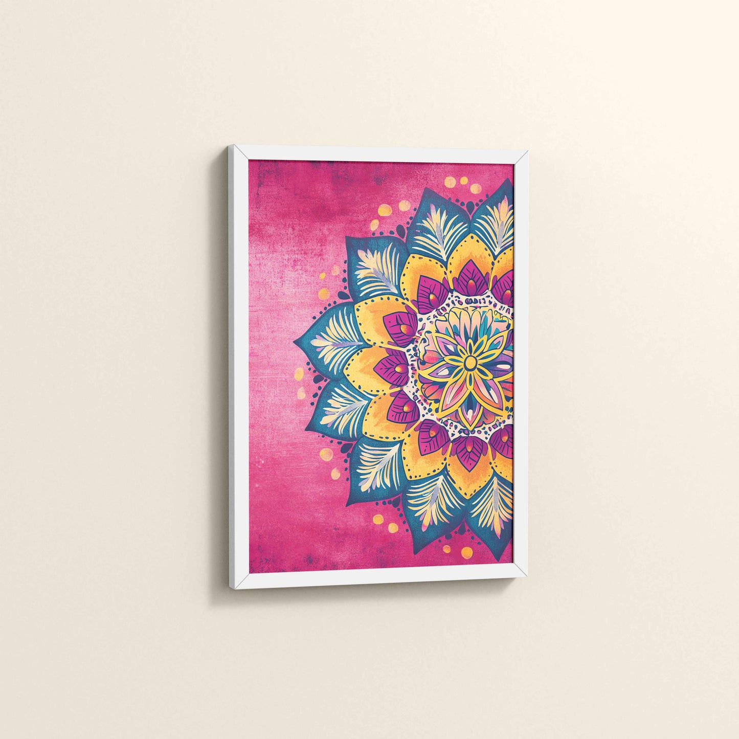 Side View of Circle of Petals – Floral Mandala Art in White Color Frame