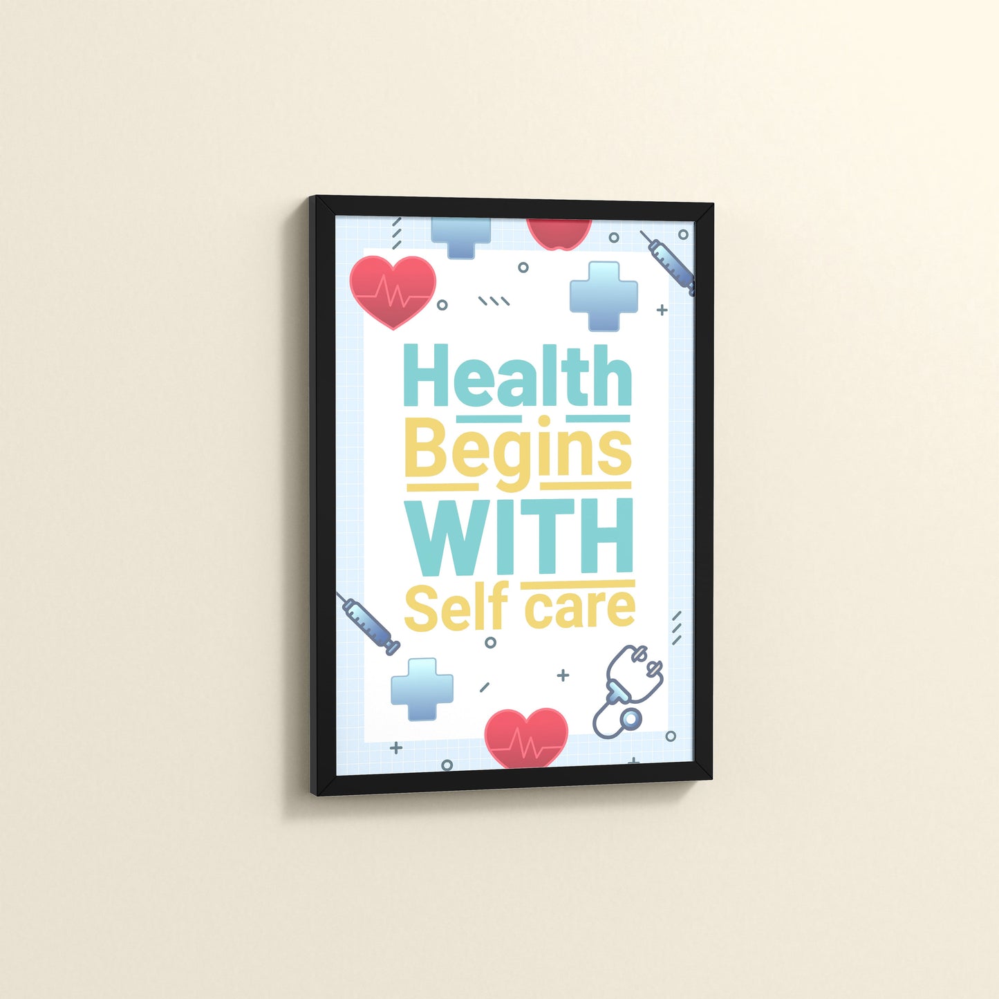 Side View of Health Begins with Self Care Inspirational Quote Photo Frame in Black Color Frame