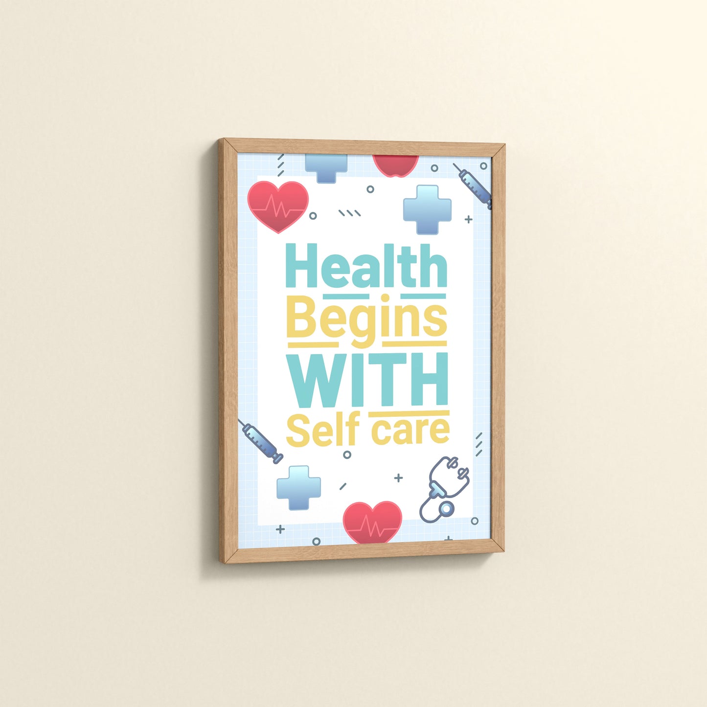 Side View of Health Begins with Self Care Inspirational Quote Photo Frame in Natrual Color Frame
