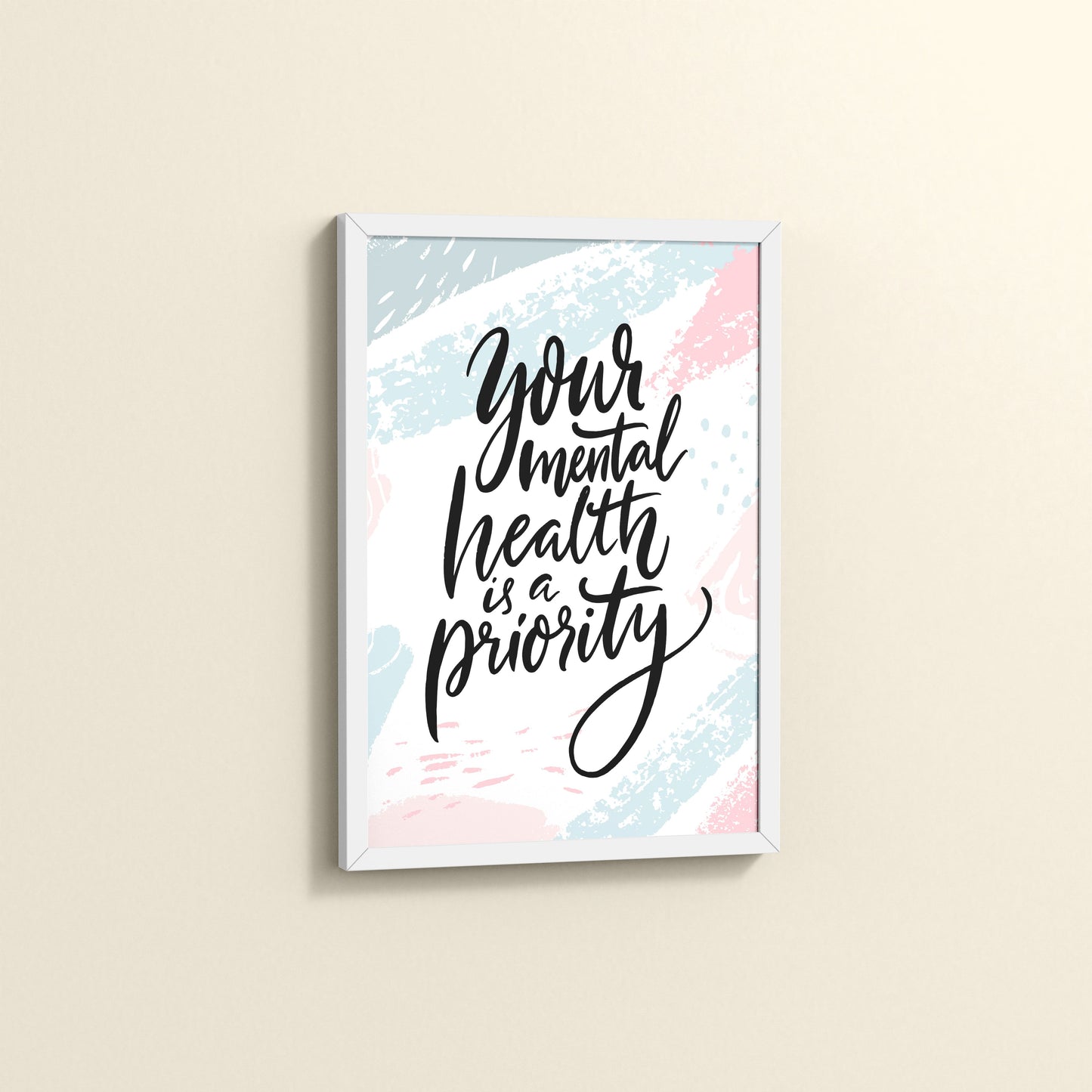 Side View of Mental Health First – Motivational Wall Art Frame in White Color Frame