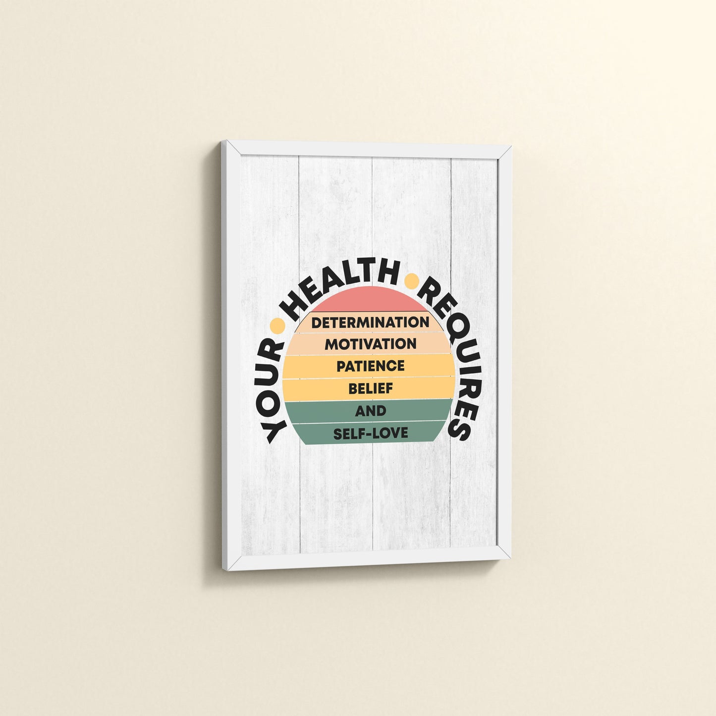Side View of Patience, Belief & Self-Love – Health Motivation Photo Frame in White Color Frame