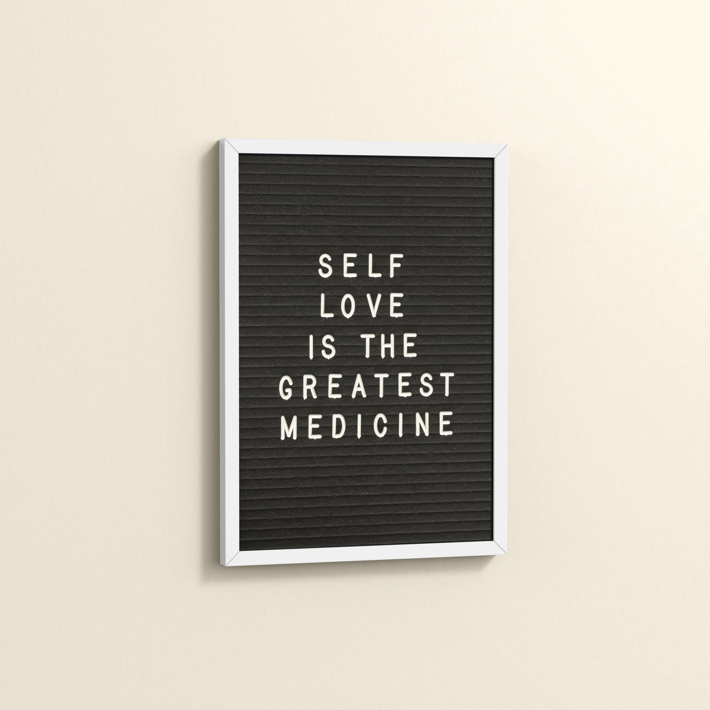 Side View of Self-Love is the Greatest Medicine – Inspirational Quote Frame in White Color Frame