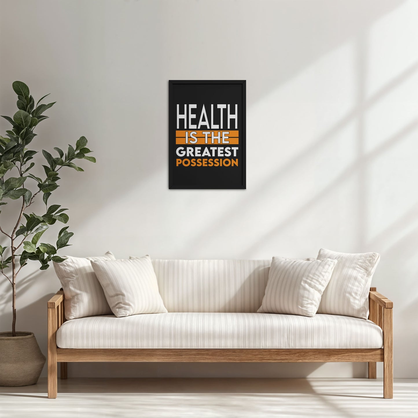 Living Room Cabinet Table Preview of Greatest Wealth – Health Motivational Quote Frame in Black Color Frame