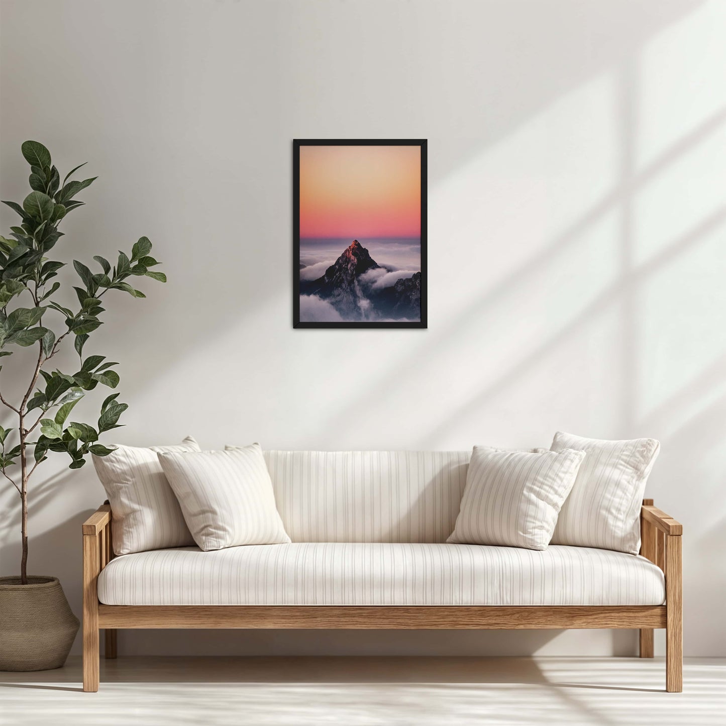 Living Room Cabinet Table Preview of Heaven’s Edge – Mountain Summit above the Clouds in Frame in Black Color Frame