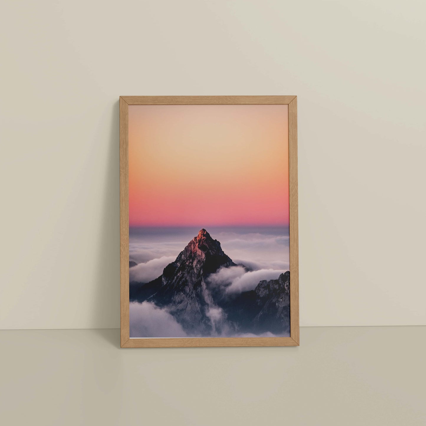 Floor View of Heaven’s Edge – Mountain Summit above the Clouds in Frame in Natrual Color Frame