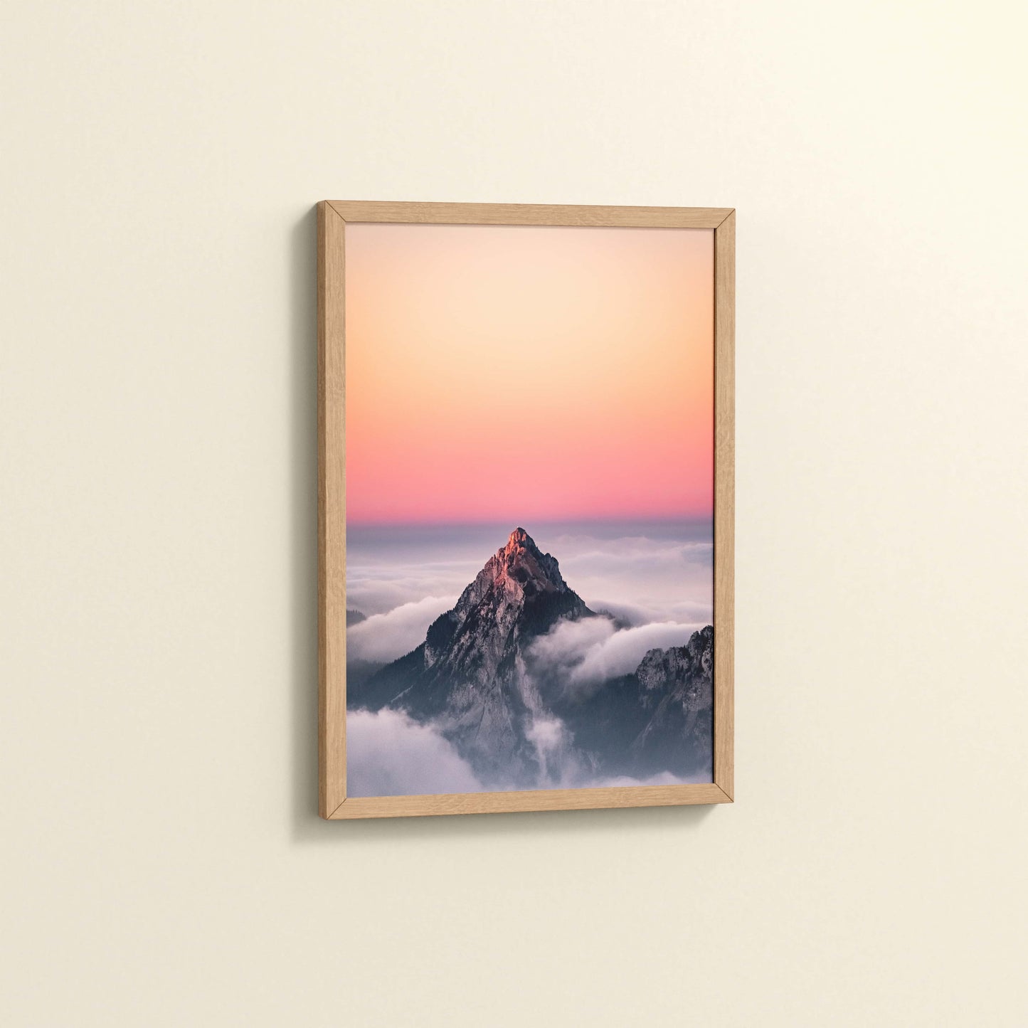 Side View of Heaven’s Edge – Mountain Summit above the Clouds in Frame in Natrual Color Frame