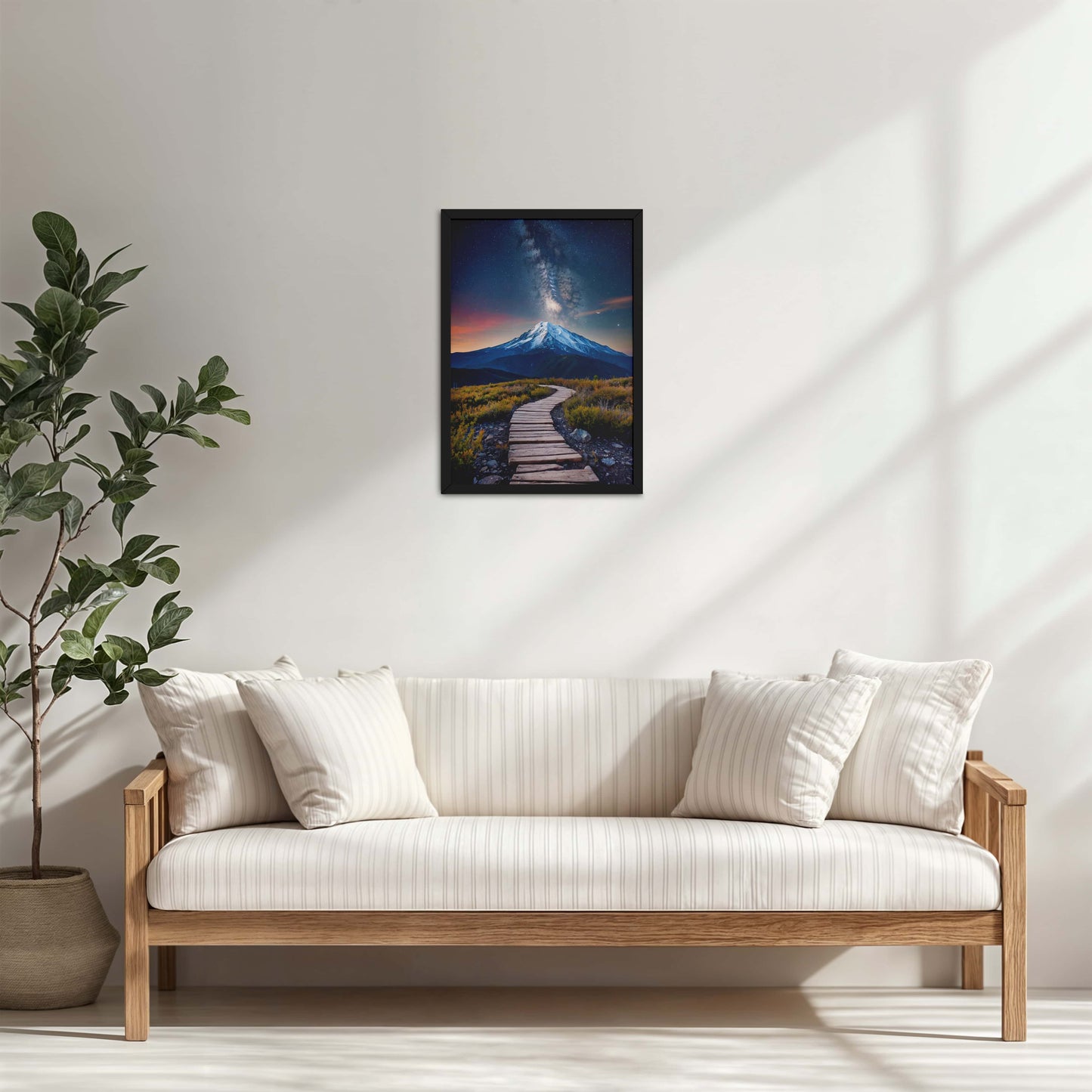 Living Room Cabinet Table Preview of Path to the Peak – Snowcapped Summit Wall Art in Black Color Frame