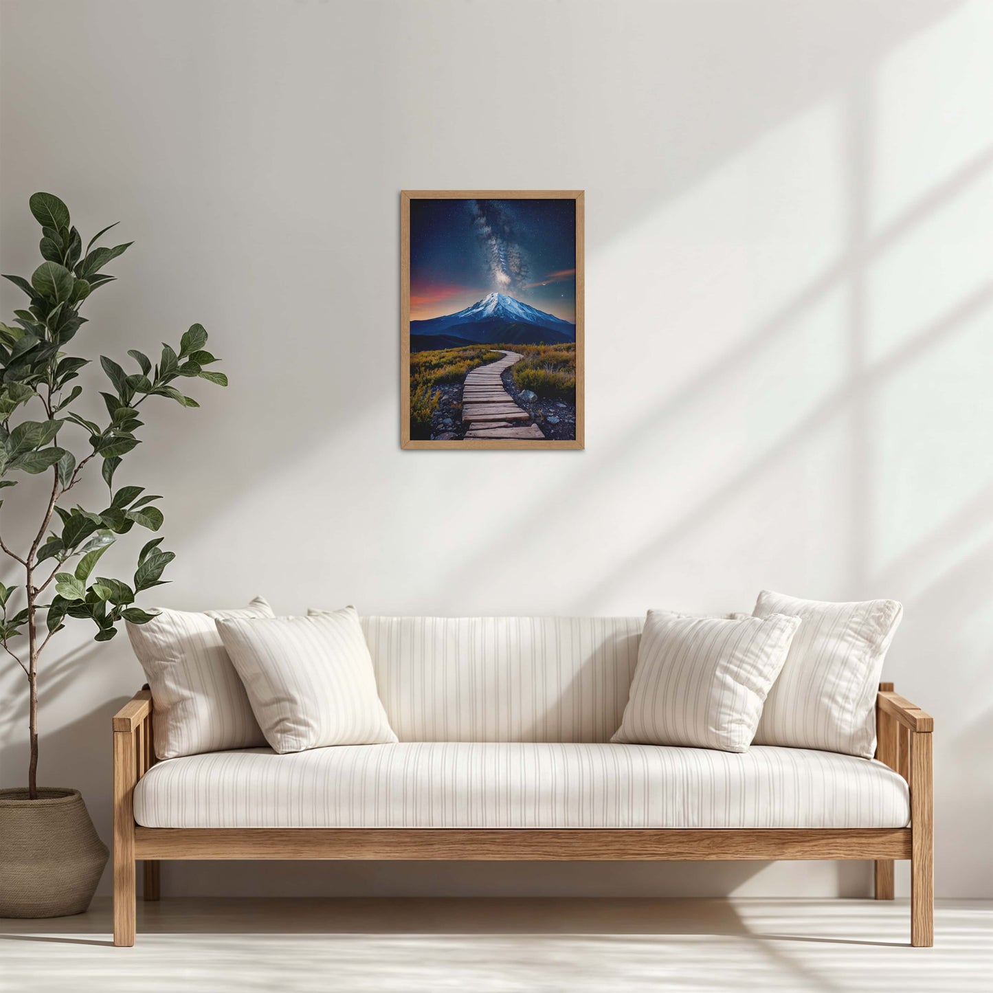 Living Room Cabinet Table Preview of Path to the Peak – Snowcapped Summit Wall Art in Natrual Color Frame