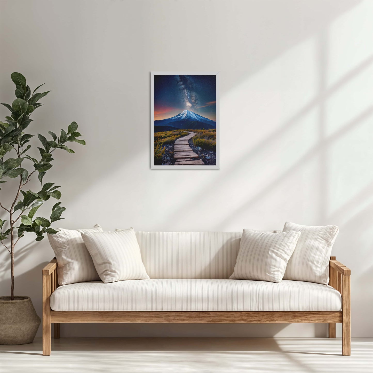 Living Room Cabinet Table Preview of Path to the Peak – Snowcapped Summit Wall Art in White Color Frame