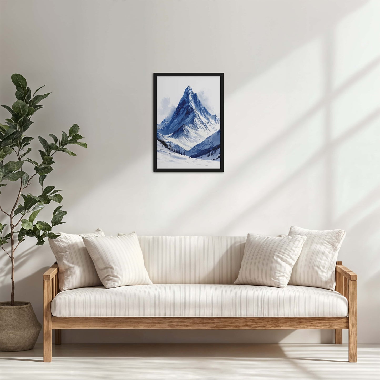 Living Room Cabinet Table Preview of Winter Majesty – Snowy Mountain Peak in Wall Decor in Black Color Frame