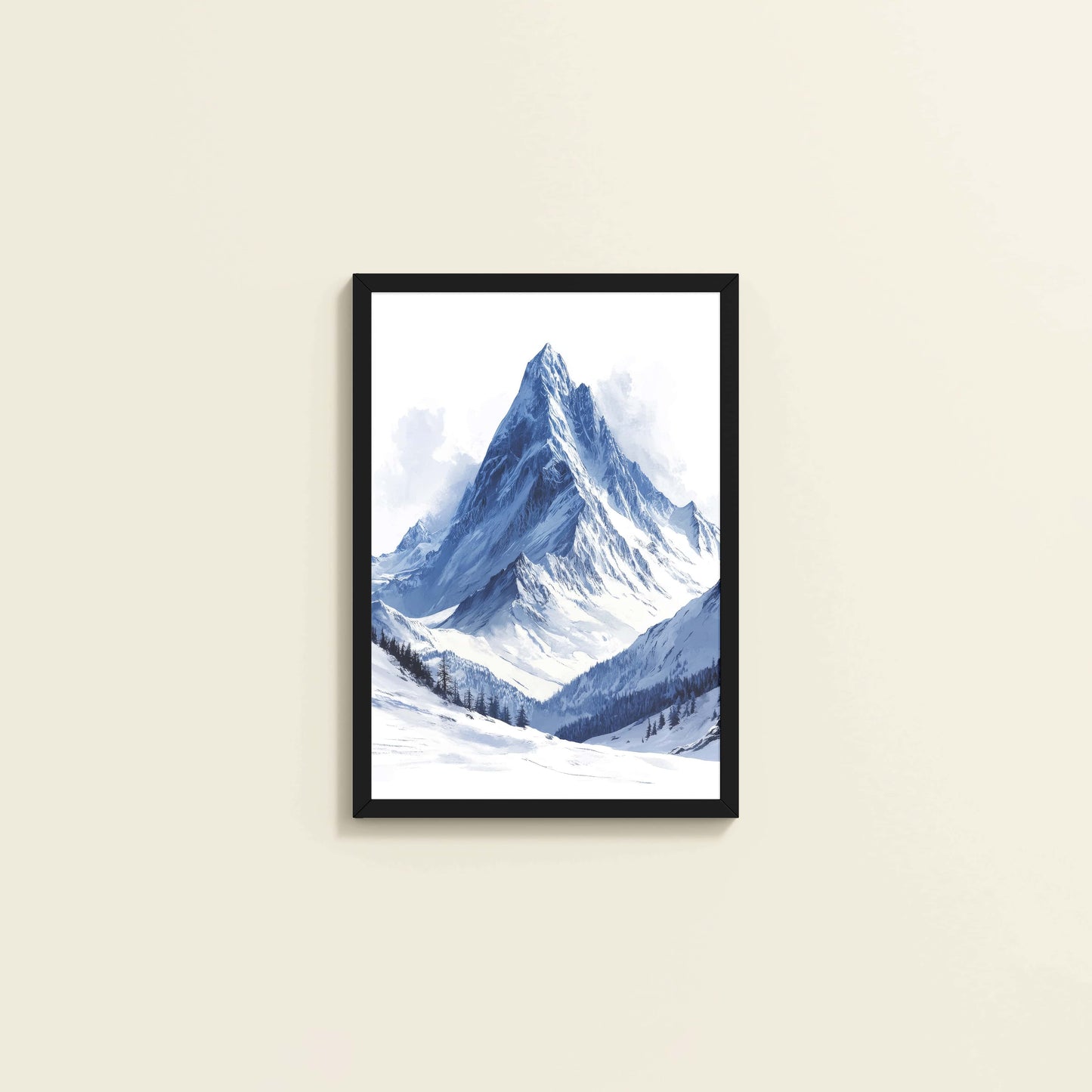Wall View of Winter Majesty – Snowy Mountain Peak in Wall Decor in Black Color Frame