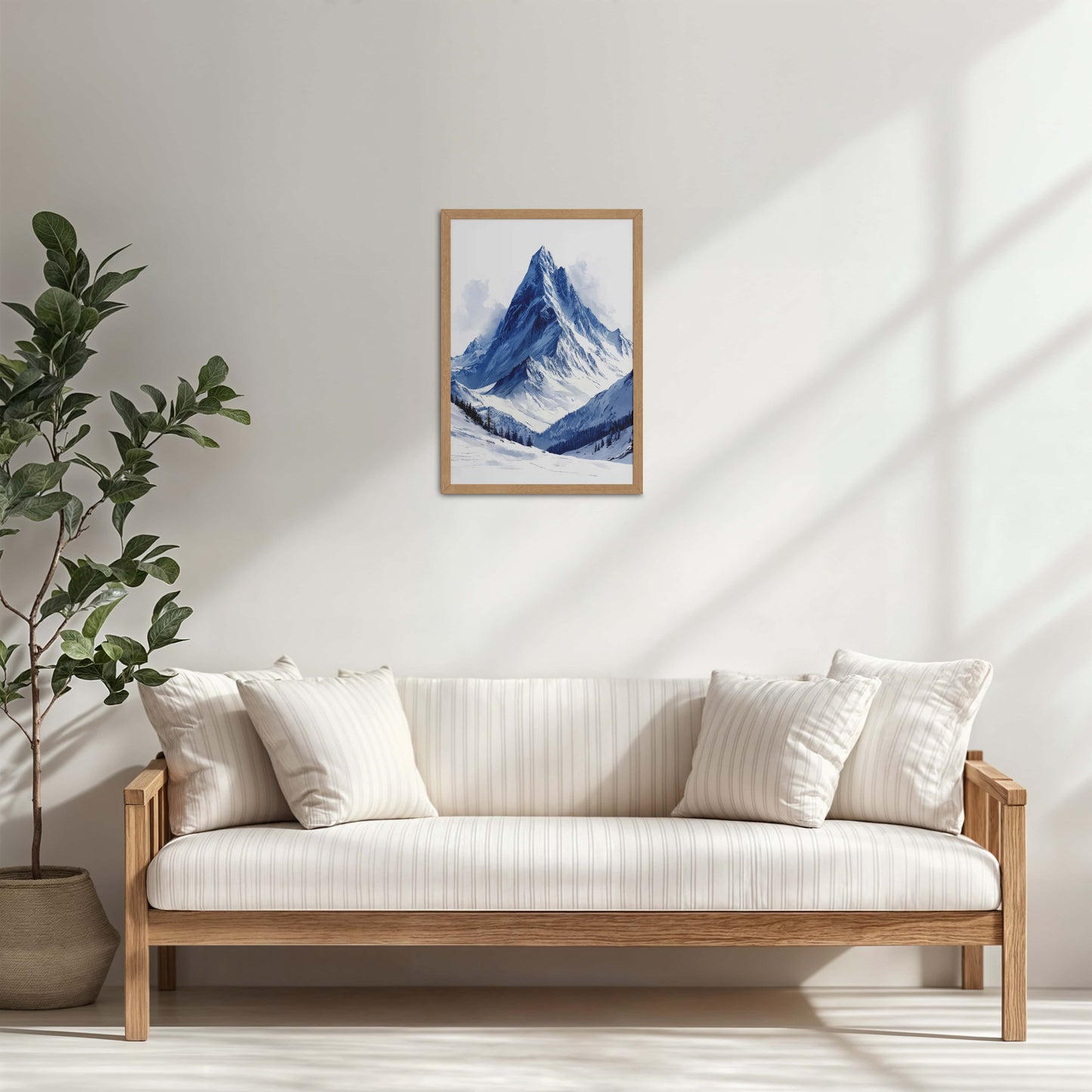 Living Room Cabinet Table Preview of Winter Majesty – Snowy Mountain Peak in Wall Decor in Natrual Color Frame