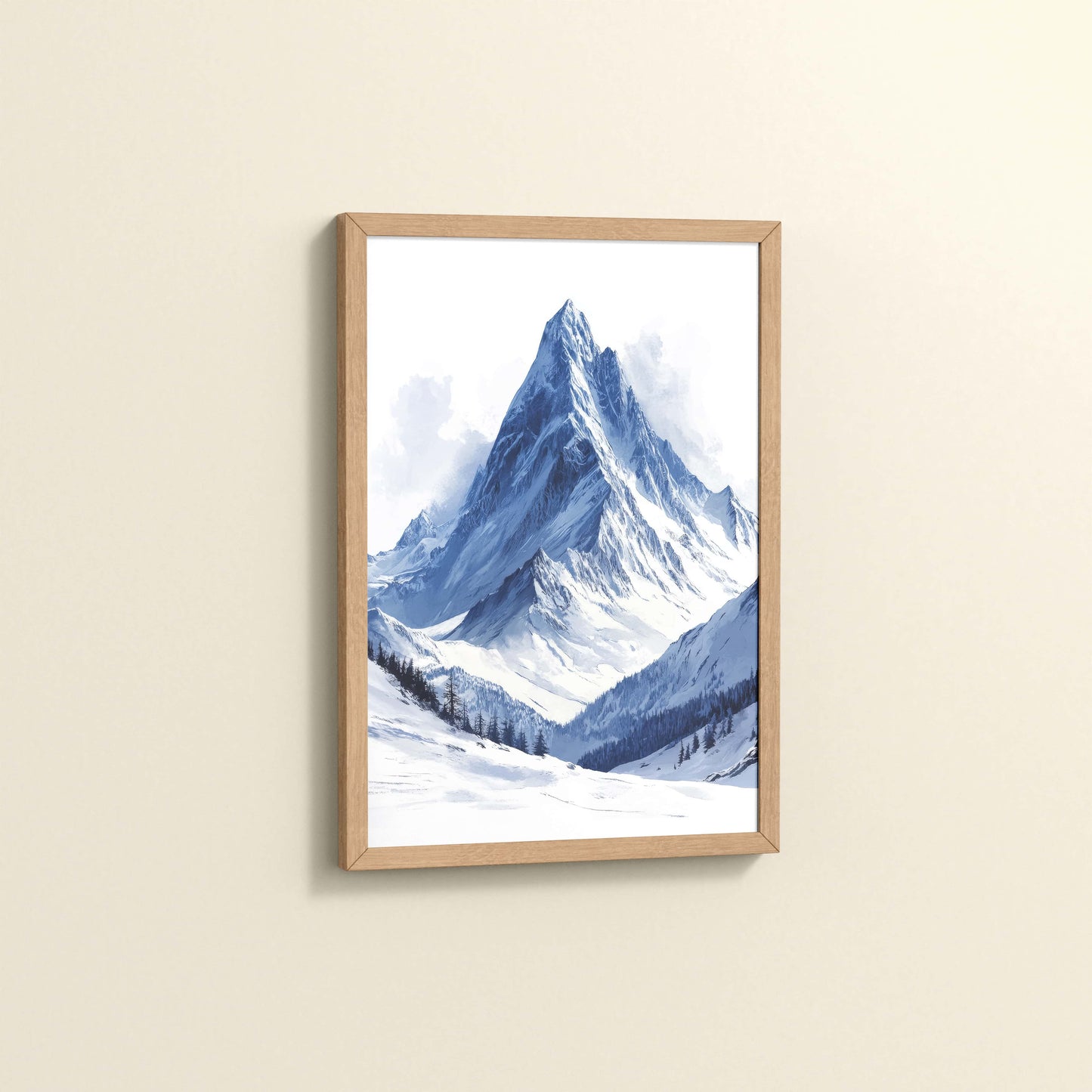 Side View of Winter Majesty – Snowy Mountain Peak in Wall Decor in Natrual Color Frame