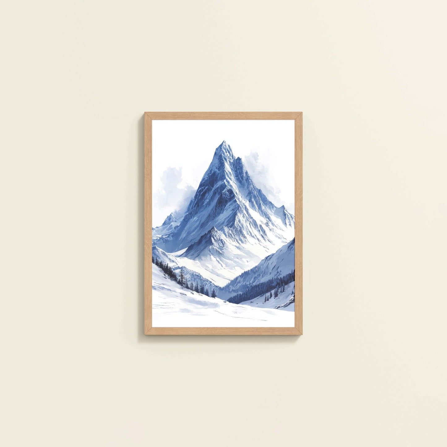 Wall View of Winter Majesty – Snowy Mountain Peak in Wall Decor in Natrual Color Frame