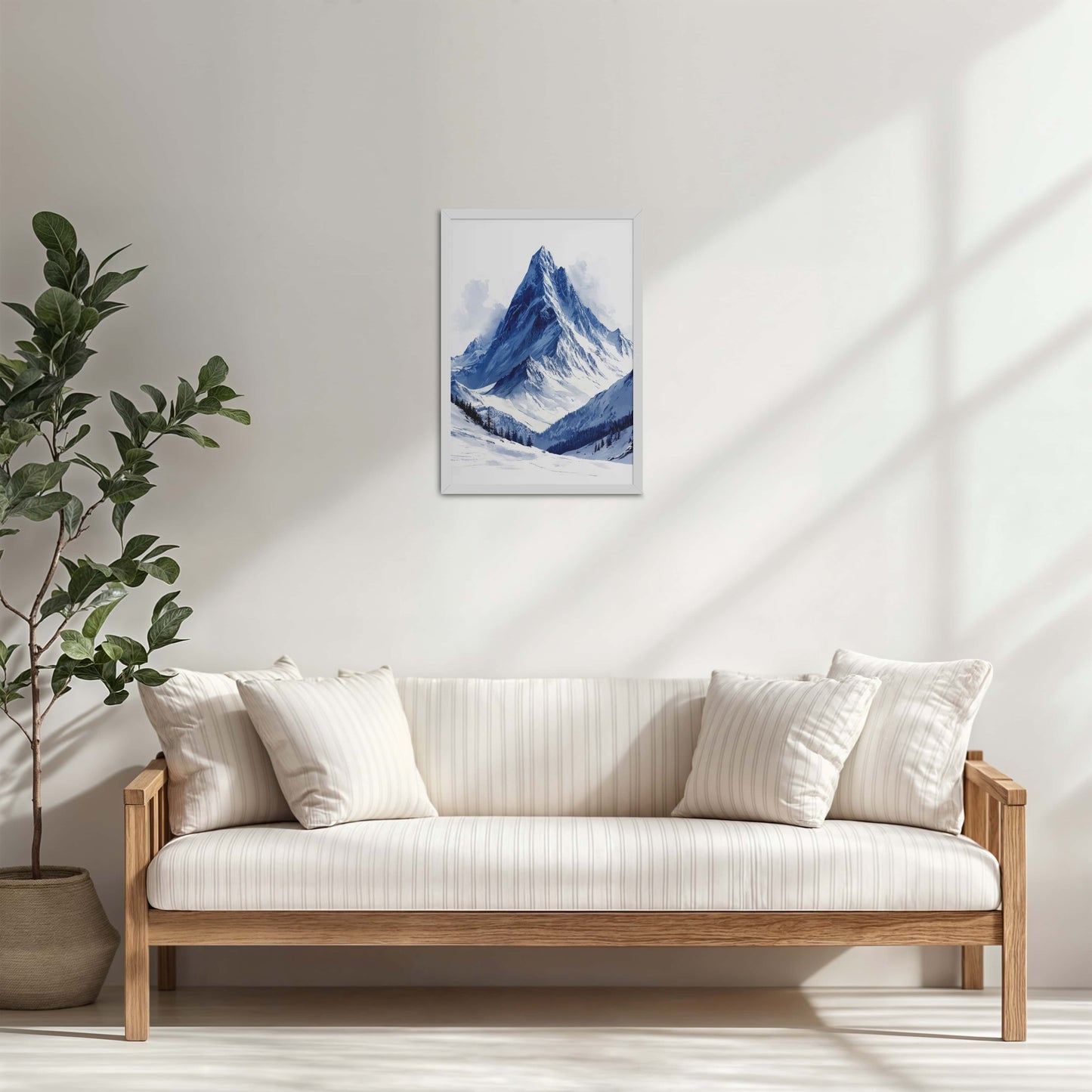 Living Room Cabinet Table Preview of Winter Majesty – Snowy Mountain Peak in Wall Decor in White Color Frame
