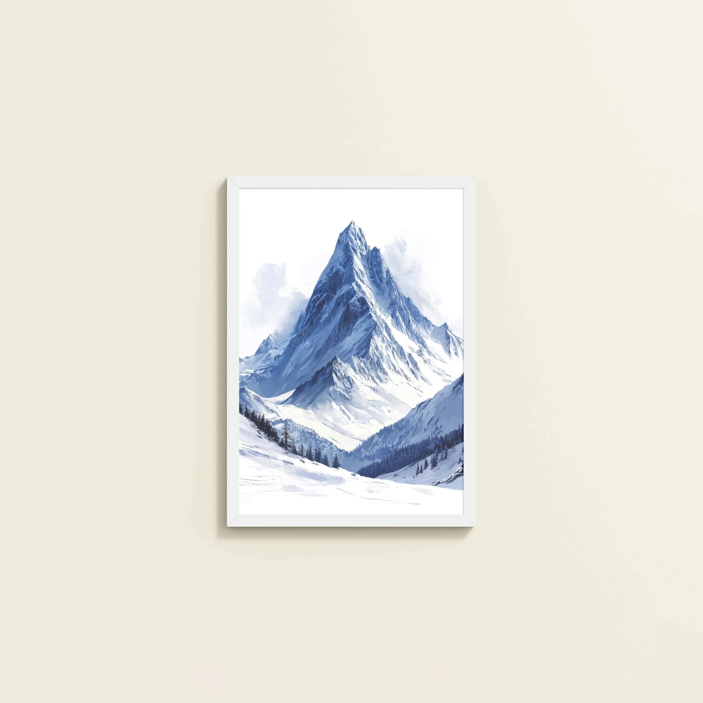 Wall View of Winter Majesty – Snowy Mountain Peak in Wall Decor in White Color Frame