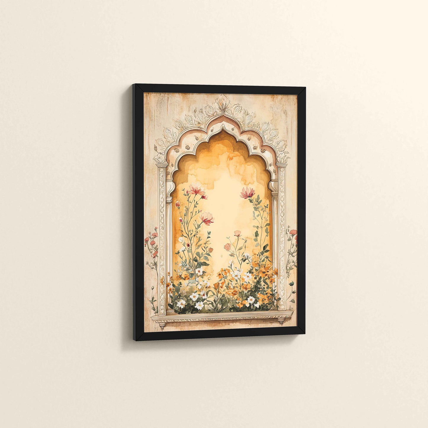 Side View of Mughal Garden Bloom – Floral Wall Art Frame in Black Color Frame