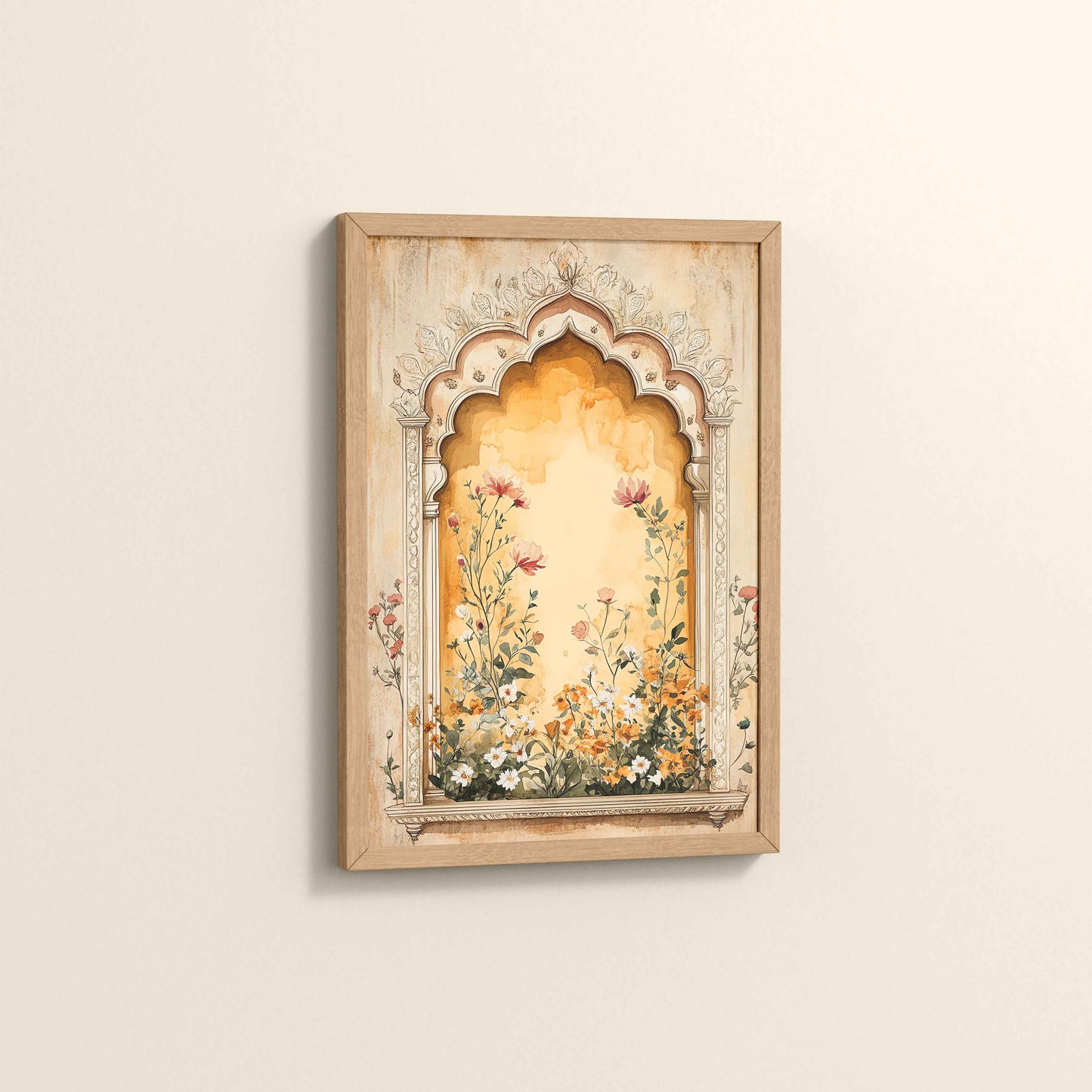 Side View of Mughal Garden Bloom – Floral Wall Art Frame in Natrual Color Frame