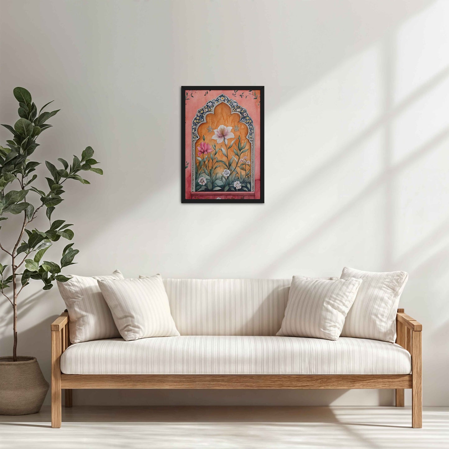Living Room Cabinet Table Preview of Royal Arch & Bloom – Traditional Mughal-Style Painting in Black Color Frame