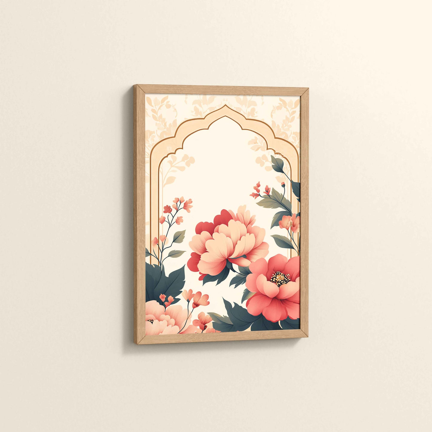 Side View of Floral Harmony – Mughal-Inspired Timeless Artwork in Natrual Color Frame