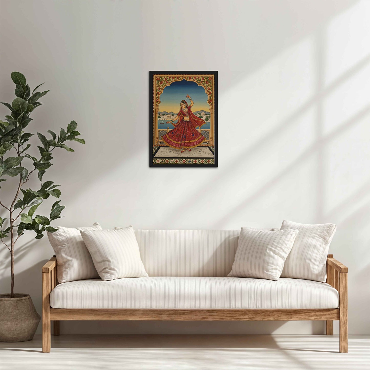 Living Room Cabinet Table Preview of Graceful Dance of Indian Woman – Mughal-Inspired Wall Decor in Black Color Frame