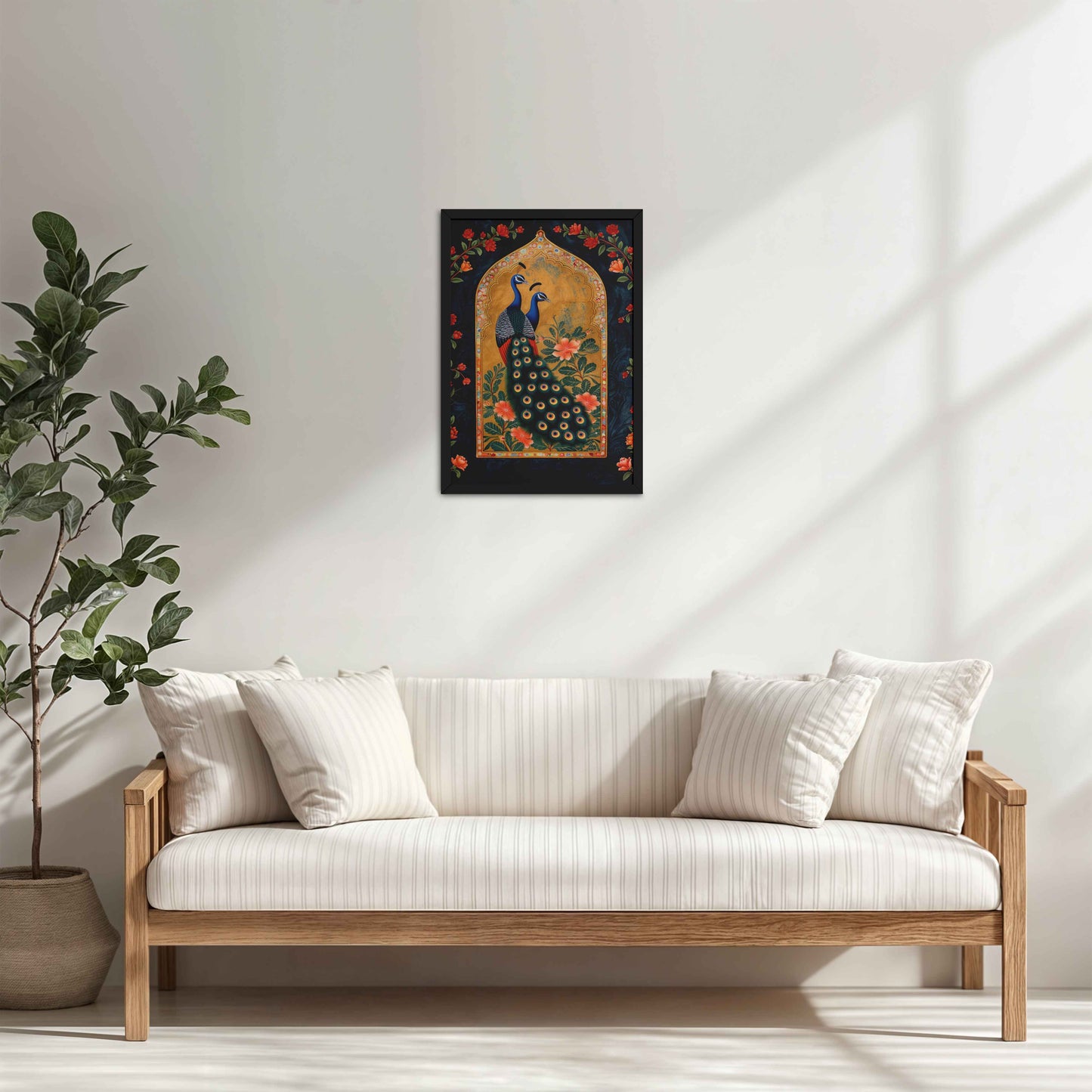 Living Room Cabinet Table Preview of Mughal-Persian Elegance – Peacocks & Plant Motif Wall Frame in Black Color Frame