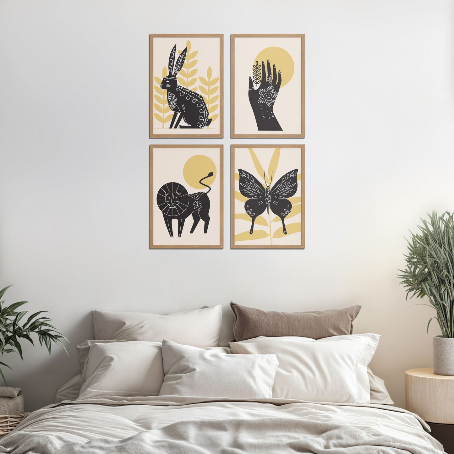 Bed Room Preview of Wild Animal Modern Wall Art Set of 4 Frames in Natrual Color Frame