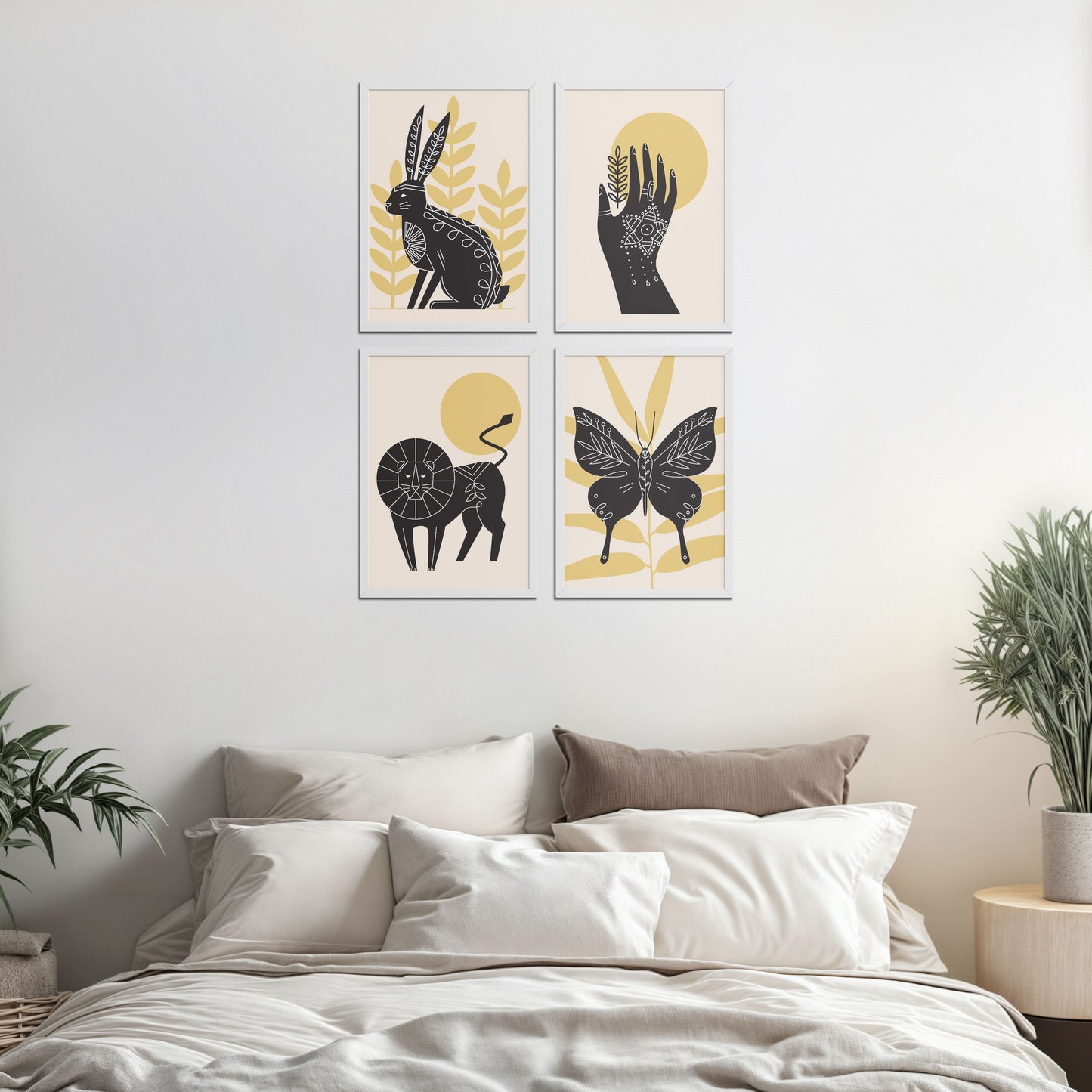 Bed Room Preview of Wild Animal Modern Wall Art Set of 4 Frames in White Color Frame