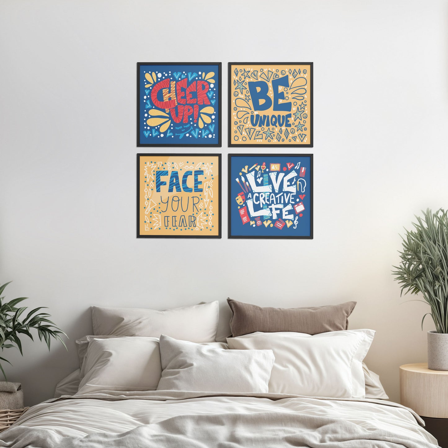 Bed Room Preview of Live Bold – Motivational Wall Art Set of 4 Frames in Black Color Frame