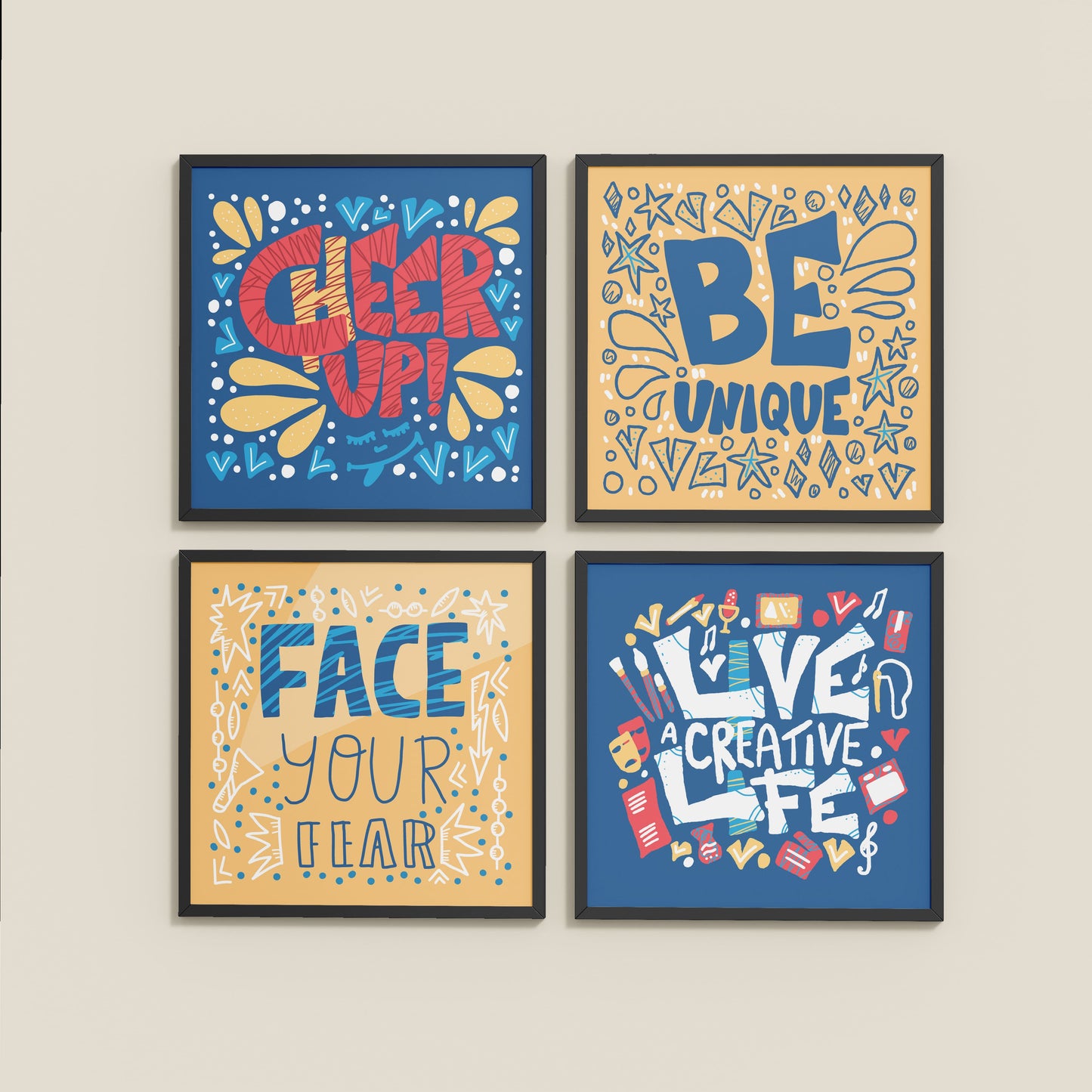 Wall View of Live Bold – Motivational Wall Art Set of 4 Frames in Black Color Frame