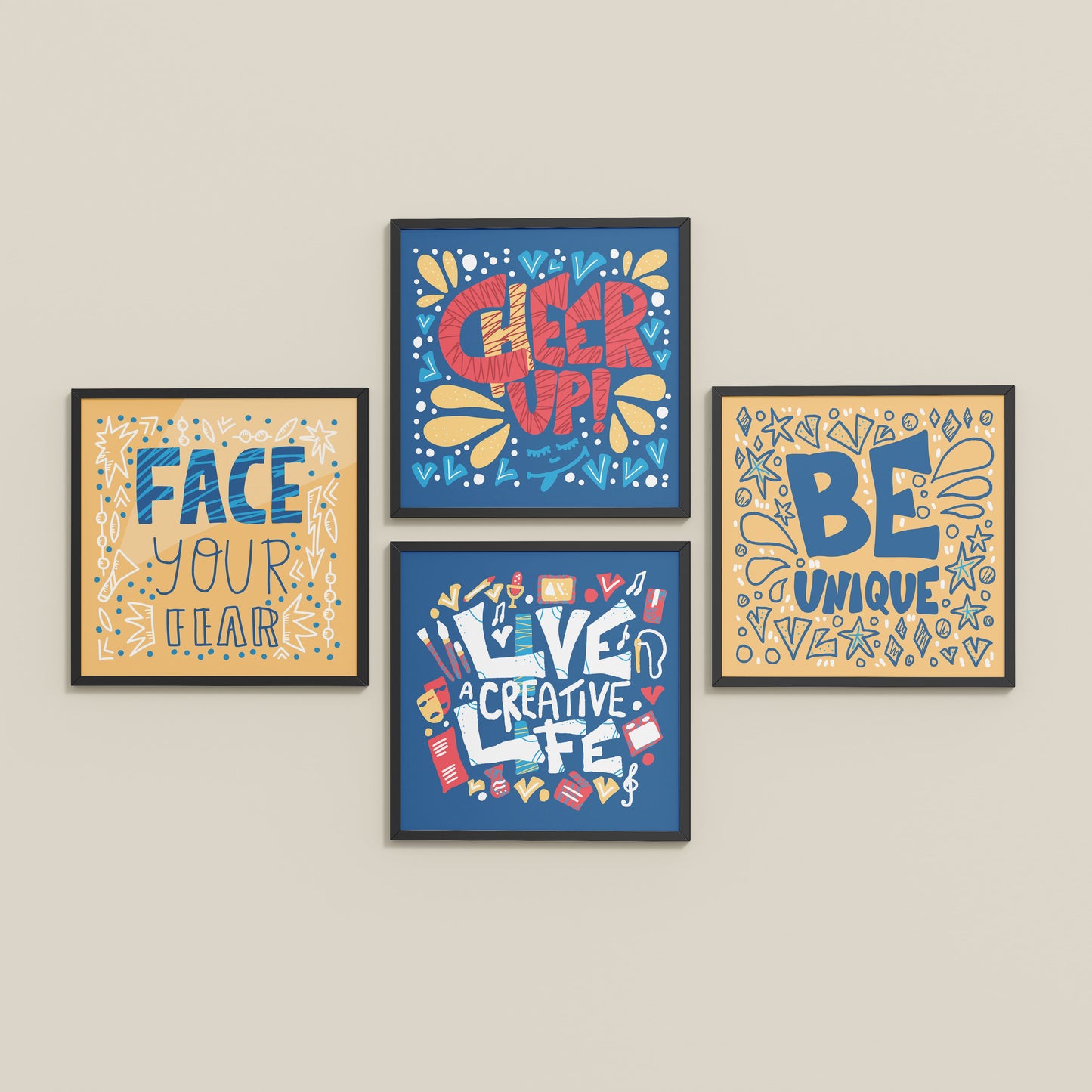 Inclined Floor View of Live Bold – Motivational Wall Art Set of 4 Frames in Black Color Frame