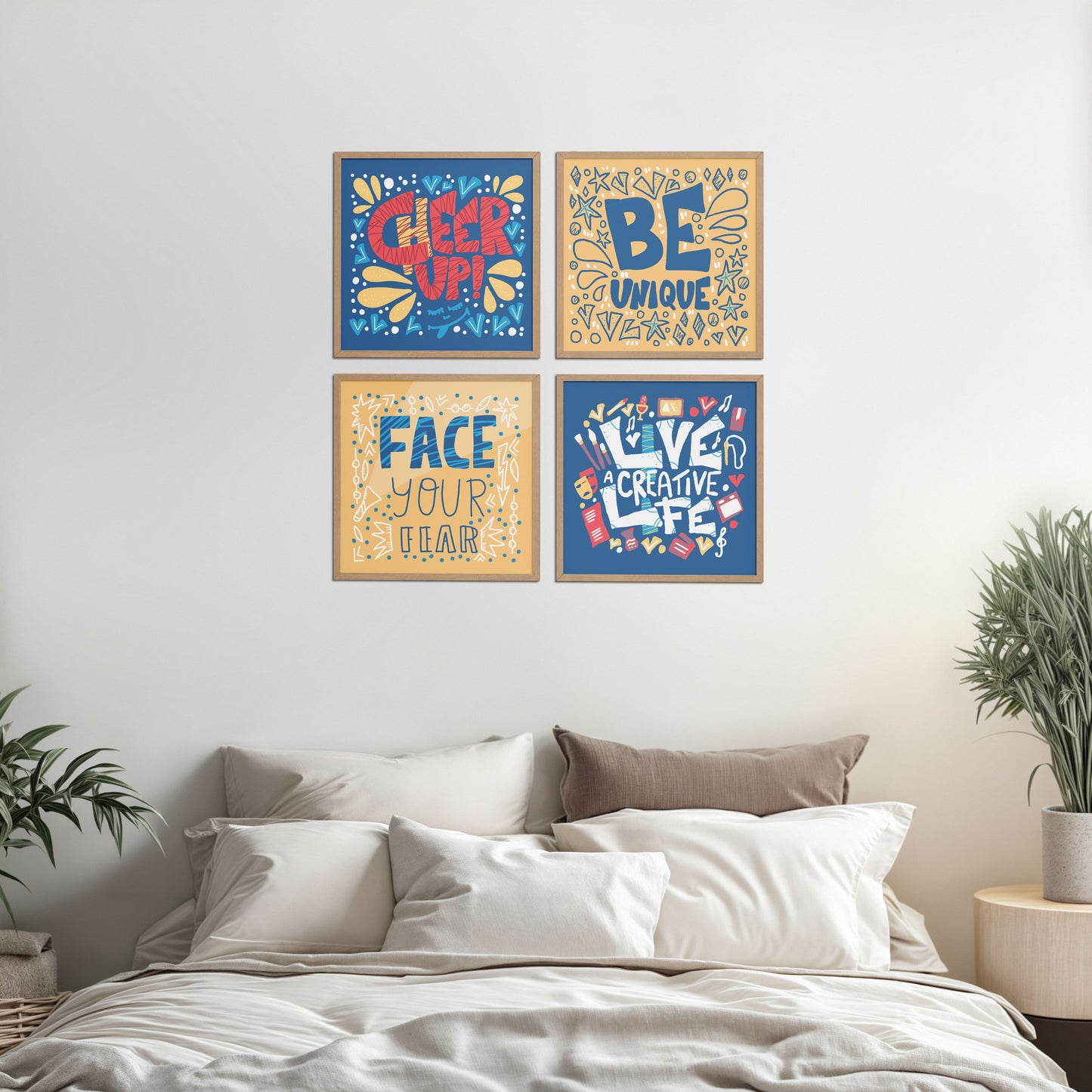 Bed Room Preview of Live Bold – Motivational Wall Art Set of 4 Frames in Natrual Color Frame