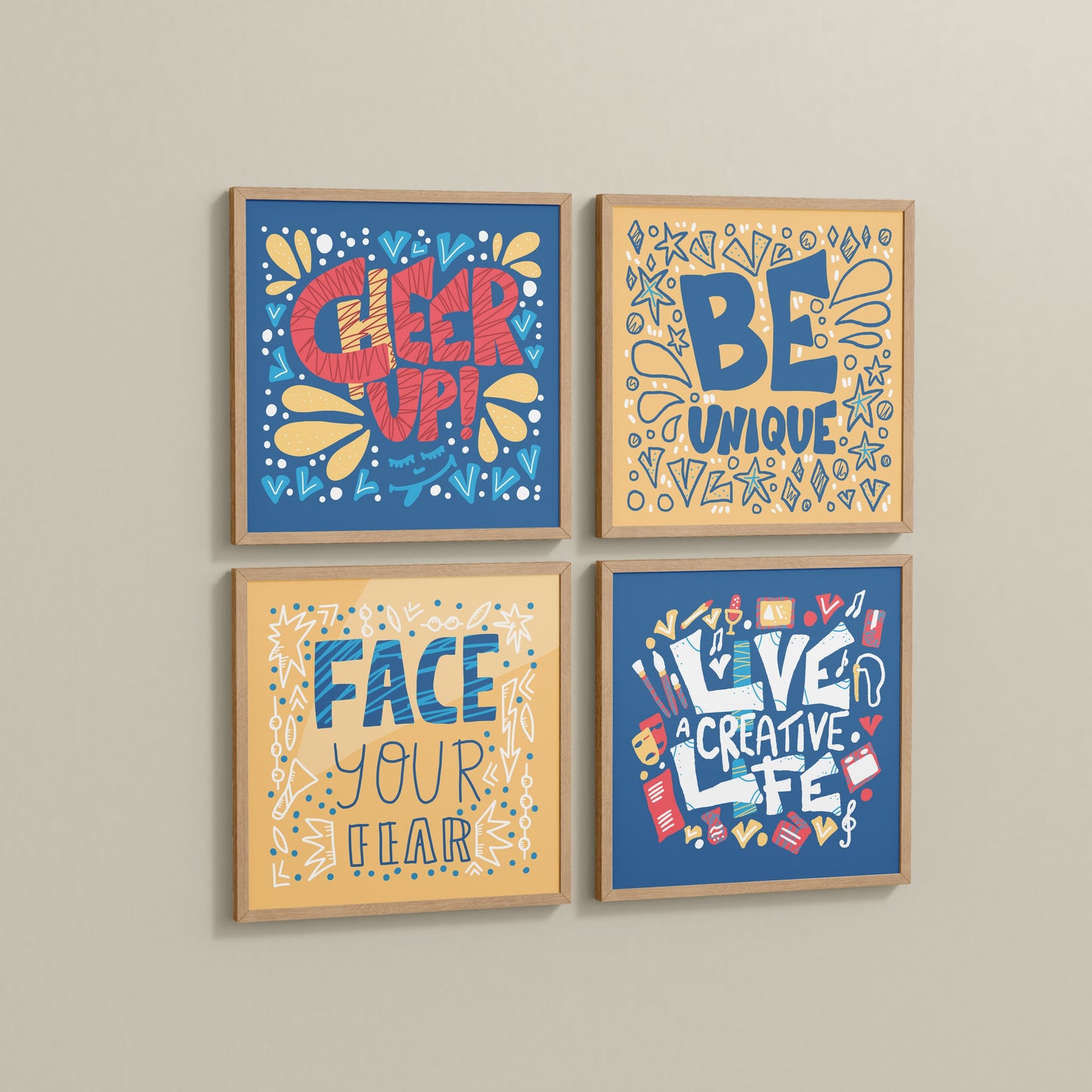 Side View of Live Bold – Motivational Wall Art Set of 4 Frames in Natrual Color Frame