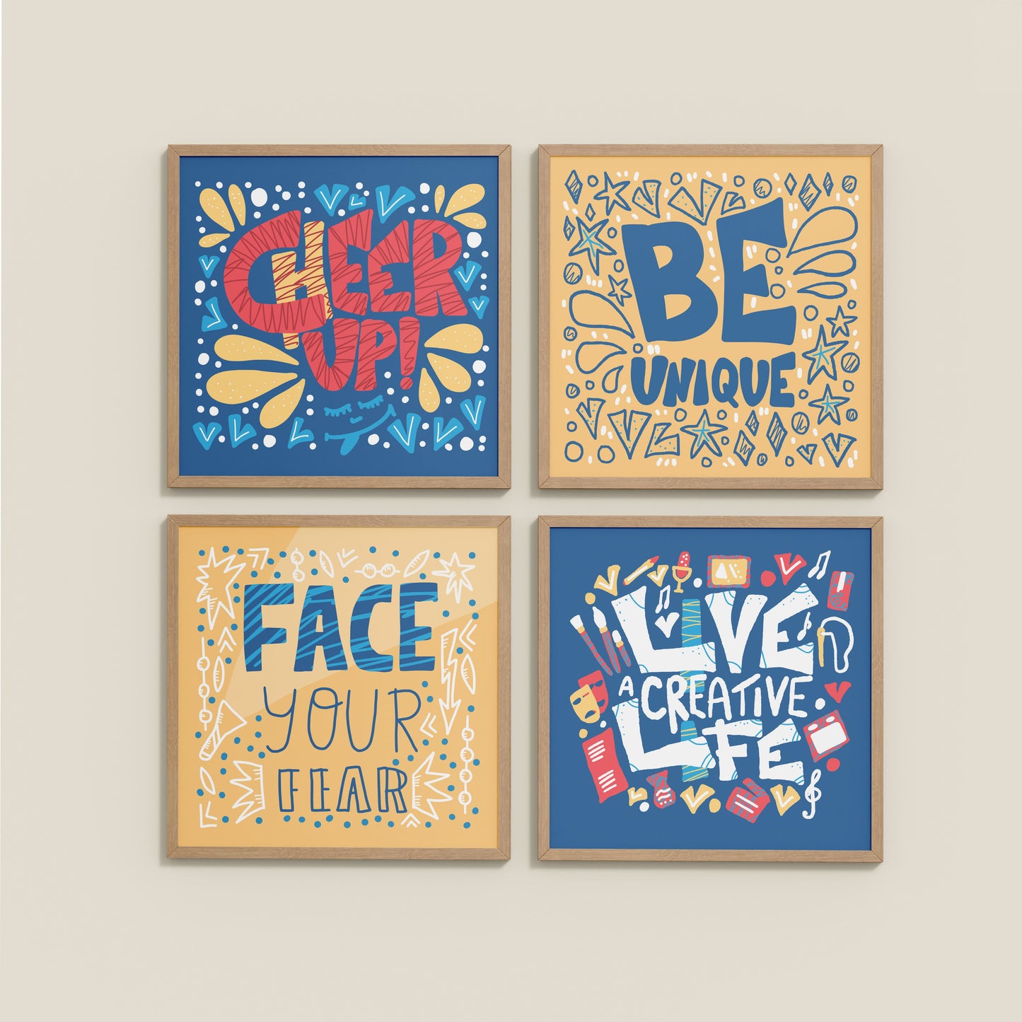 Wall View of Live Bold – Motivational Wall Art Set of 4 Frames in Natrual Color Frame