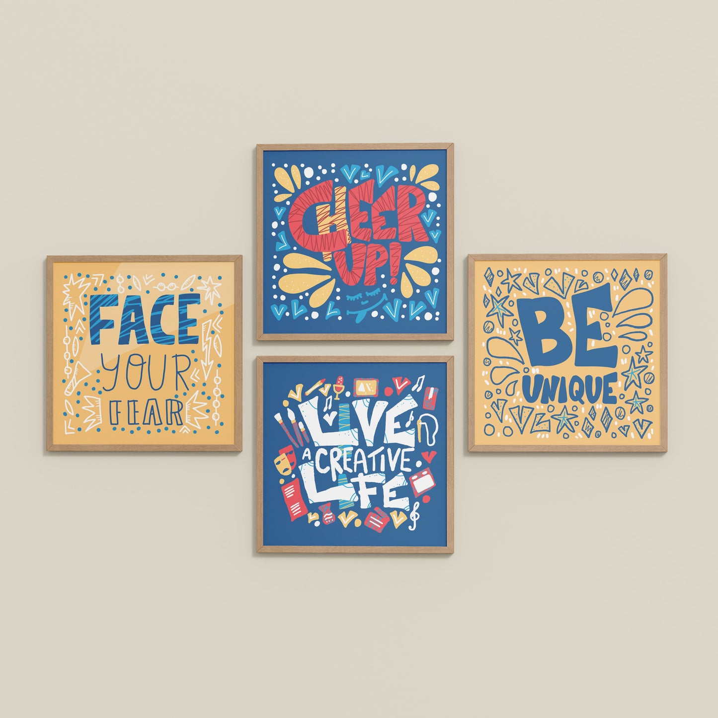 Inclined Floor View of Live Bold – Motivational Wall Art Set of 4 Frames in Natrual Color Frame