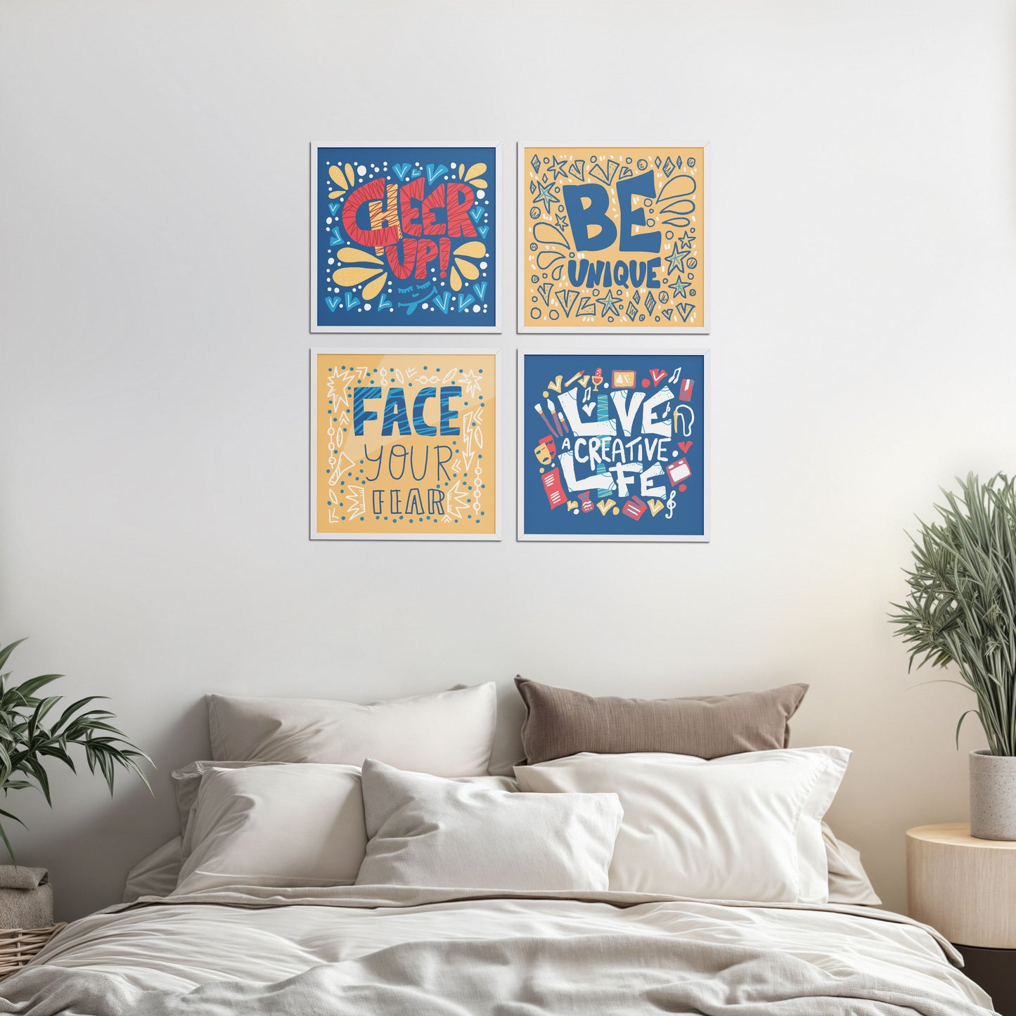 Bed Room Preview of Live Bold – Motivational Wall Art Set of 4 Frames in White Color Frame