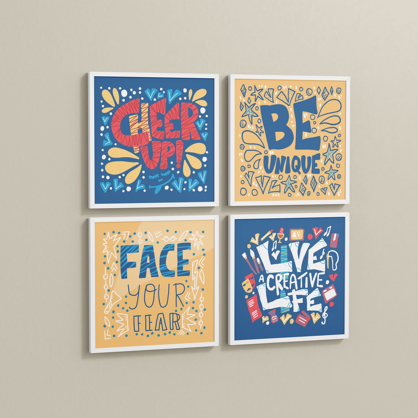 Side View of Live Bold – Motivational Wall Art Set of 4 Frames in White Color Frame