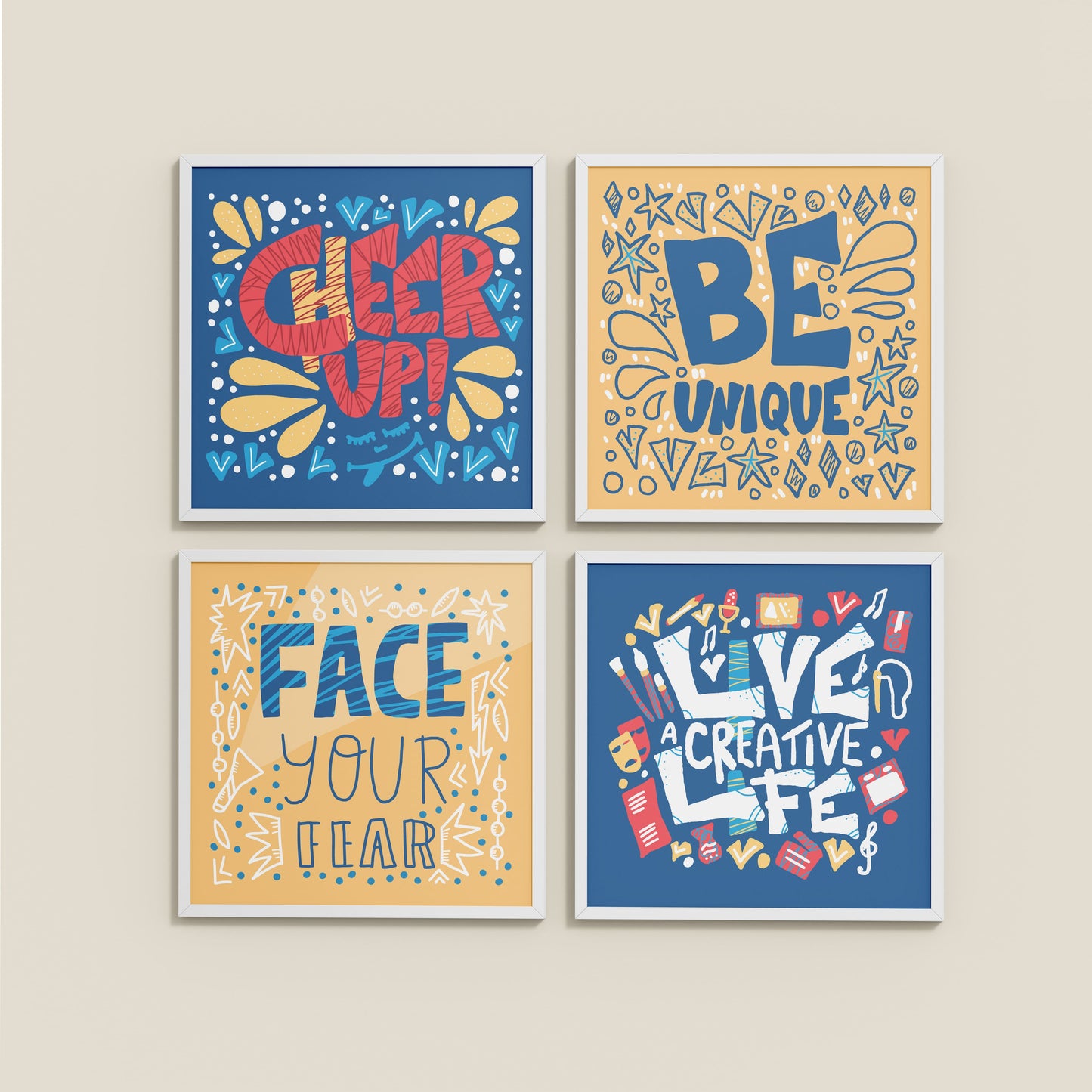 Wall View of Live Bold – Motivational Wall Art Set of 4 Frames in White Color Frame