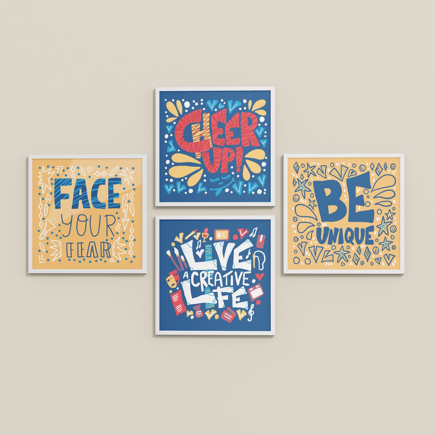 Inclined Floor View of Live Bold – Motivational Wall Art Set of 4 Frames in White Color Frame