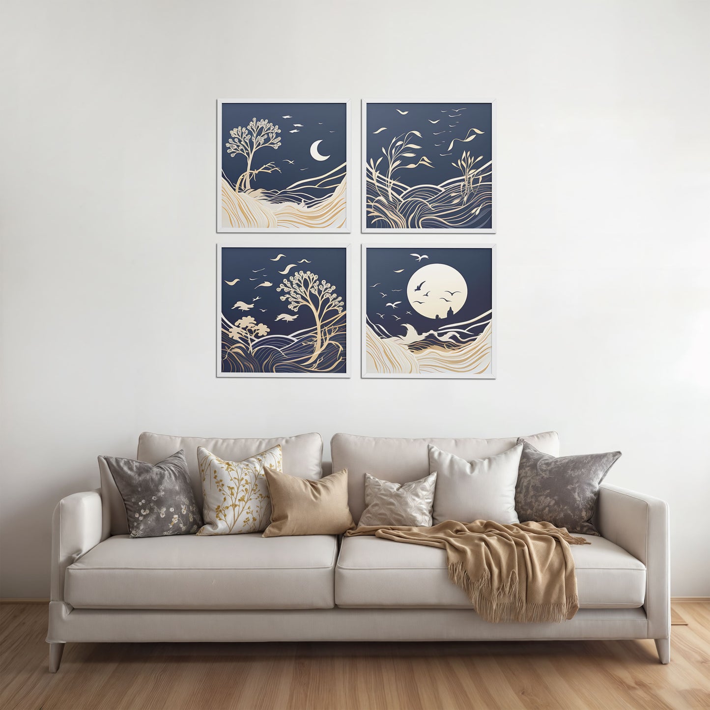 Living Room Sofa Preview of Live Bold – Motivational Wall Art Set of 4 Frames in White Color Frame