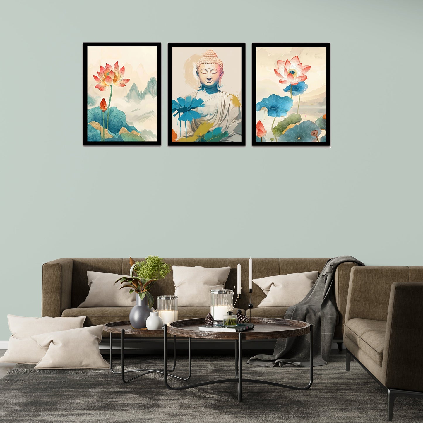 Peace & Beauty with Lord Buddha & Flower Photo Frames & Wall Art