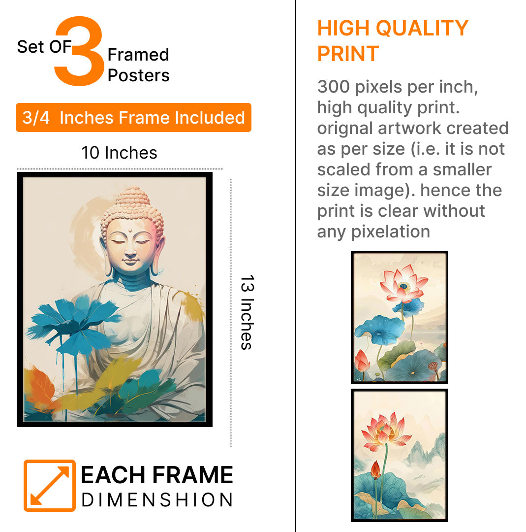 Peace & Beauty with Lord Buddha & Flower Photo Frames & Wall Art