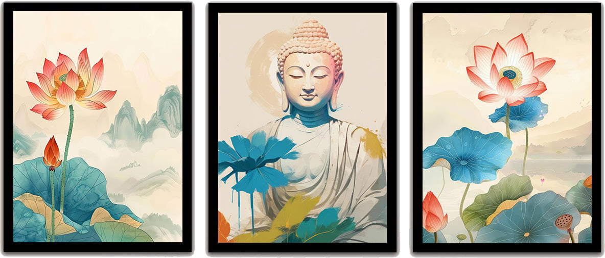 Peace & Beauty with Lord Buddha & Flower Photo Frames & Wall Art