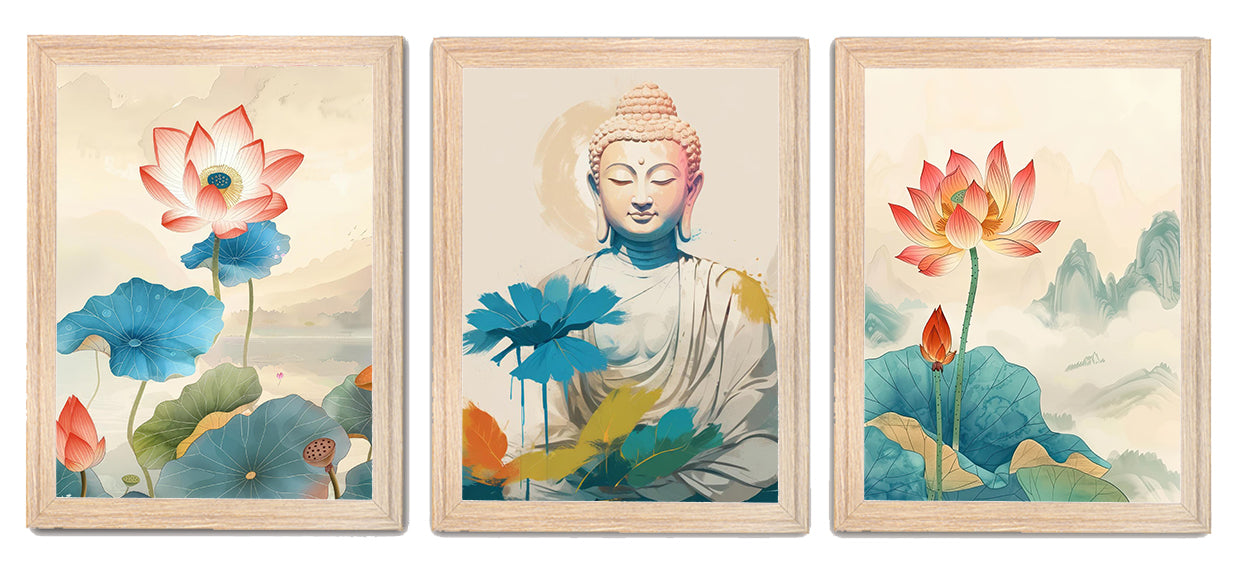 Peace & Beauty with Lord Buddha & Flower Photo Frames & Wall Art