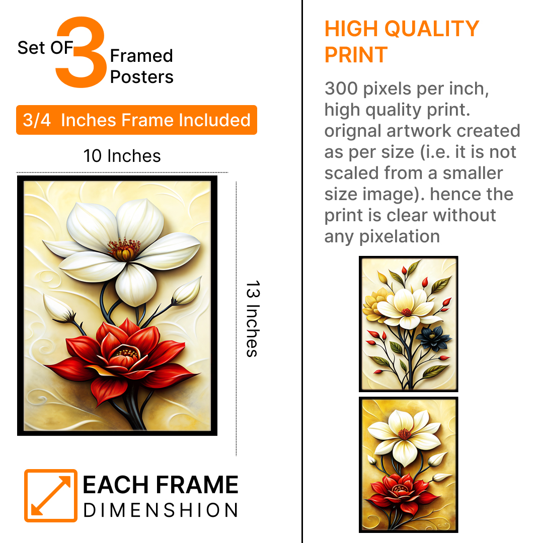 Red & White Flower in Floral Art Frame & Wall Painting
