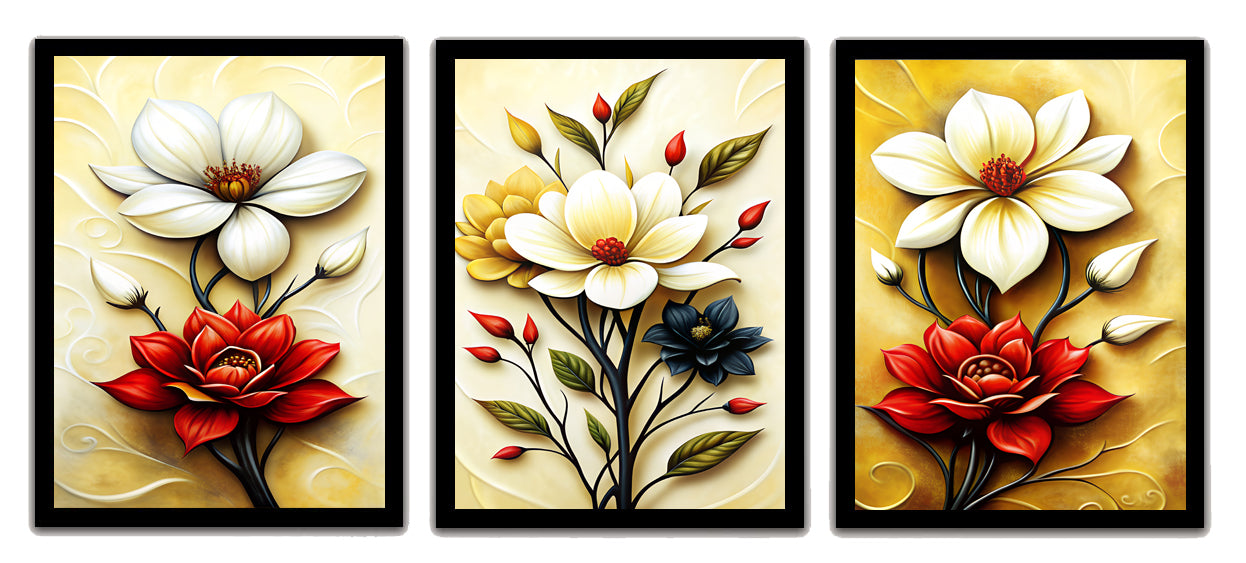 Red & White Flower in Floral Art Frame & Wall Painting