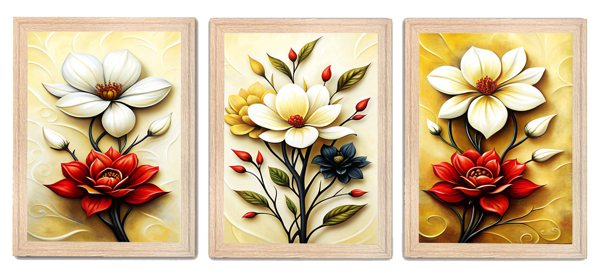 Red & White Flower in Floral Art Frame & Wall Painting