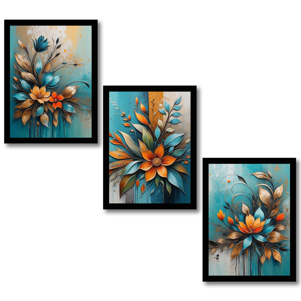 Modern Abstract Floral & Plant Metal Texture Frame and Wall Décor